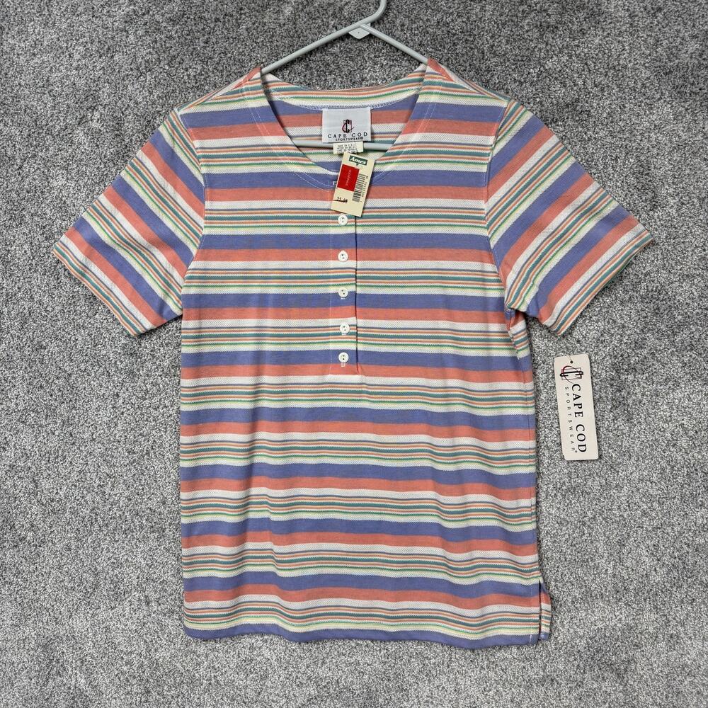 Vintage 80s Cape Cod Sportswear Top Womens S Pastel Multicolor Henley USA New